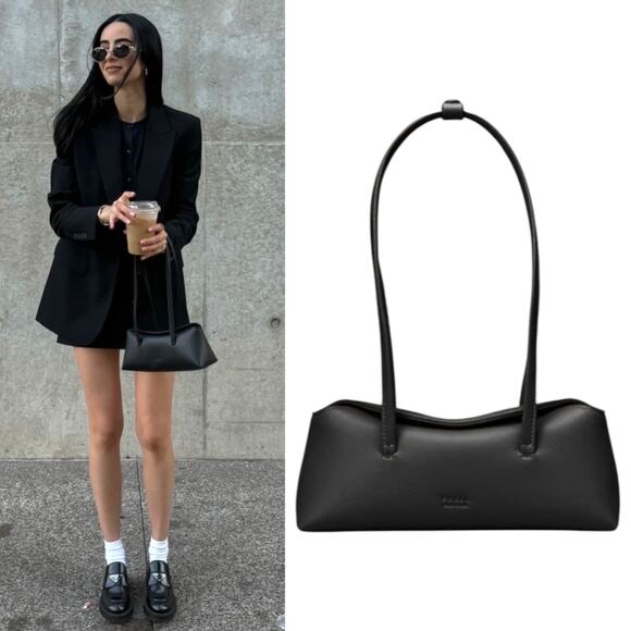 Freja Mini Chrystie Bag Pebble Vegan Leather Black East West Bag - Picture 1 of 13